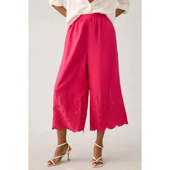 By Anthropologie Wide-Leg Eyelet Crop Pants Crochet Lace Embroidered XS-0 279952